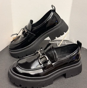 NYC Steve Madden Damen Grob Plateau Schwarz Lackleder Größe 8 Neu - Bild 1 von 13