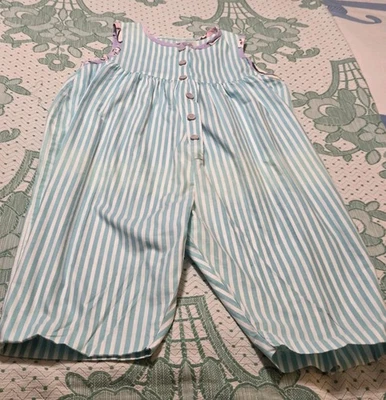 Vtg Wee Clancy Girls Striped One Piece Romper Sz 5 Aqua White Purple 90s READ - Image 1 of 4