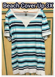 Pre-owned Pretty Striped Swim Cover Up 3X 24 BEACH HOUSE WOMAN Free Shipping - Picture 1 of 11