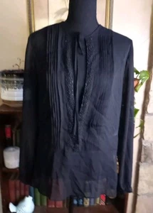 New York & Co. Black Beaded Sheer Long Sleeve Blouse Woman's 8 - Picture 1 of 9