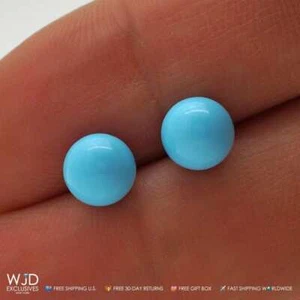 Real 14K Gold Blue Turquoise Push back Small Ball Stud Earrings 5mm - Picture 1 of 5