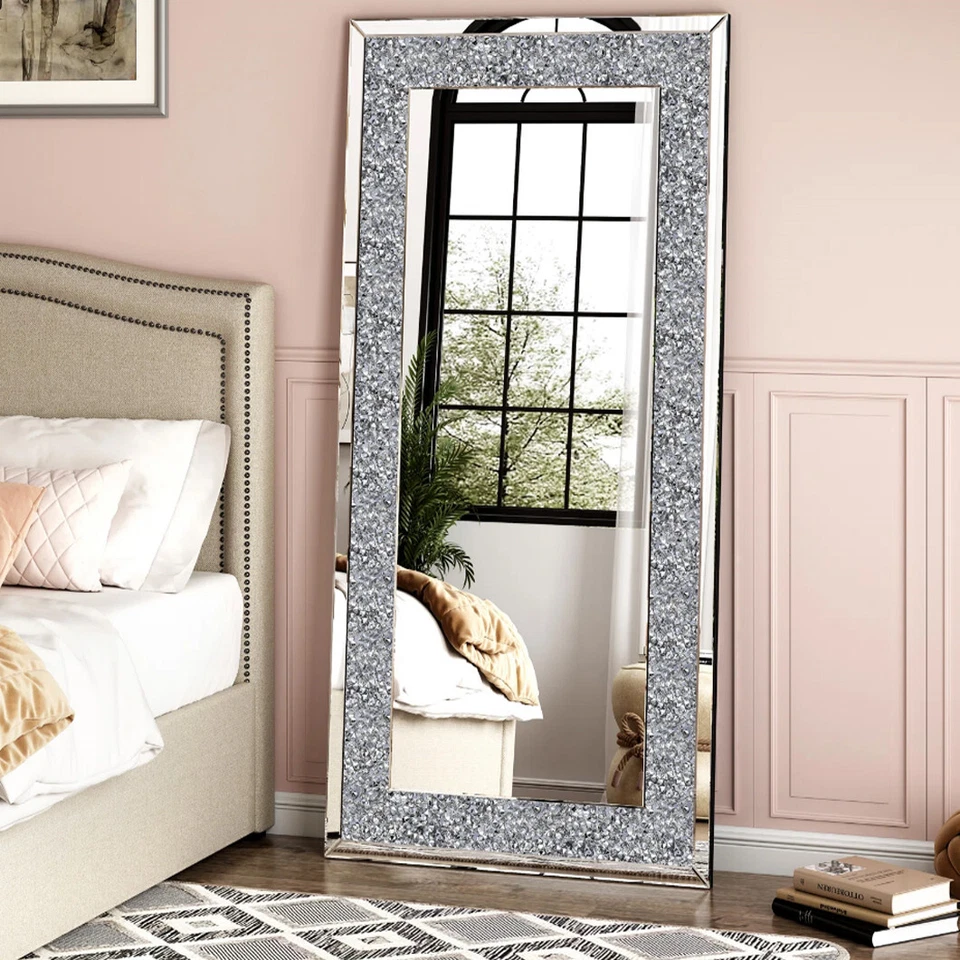 Wall Hanging Rectangle Gorgeous Silver Mirror Crush Crystal Diamond Decor Mirror - Image 1 of 4