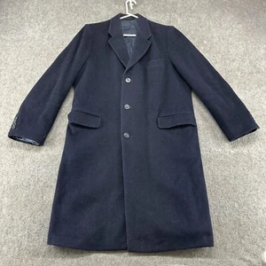 Stafford Coat Mens L? 42/44 Blue Navy Cashmere Wool Overcoat Long Solid Business - Picture 1 of 13