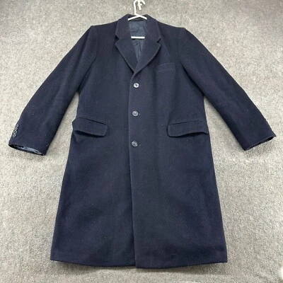 Stafford Coat Mens L? 42/44 Blue Navy Cashmere Wool Overcoat Long Solid Business - Image 1 of 4