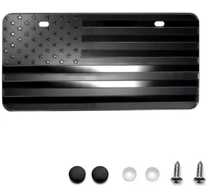 USA American Flag Metal Embossed License Plate (12"x6", Black) - Picture 1 of 6