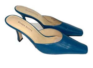 Karen Scott Women’s Vintage Lyric Mule Heels size 7.5 Teal Genuine Leather NWT - Picture 1 of 11