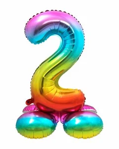 NUMBER 2 RAINBOW FOIL BALLOON WITH STANDING BASE 72CM COLOURFUL BIRTHDAY PARTY - Picture 1 of 1