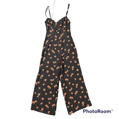 Blue Life Jumpsuit Women's Small Black Orange Floral Spaghetti Staps Sleeveless - Image 1 of 4