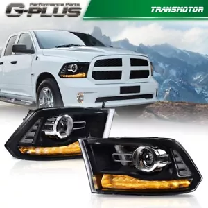 Fit For 09-2018 Dodge Ram 1500 2500 3500 Black Projector Headlights w/ LED DRL - Picture 1 of 10