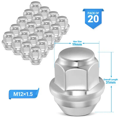 (20) 12x1.5 Chrome Wheel Lug Nuts 19mm Hex for Ford Focus Fusion Escape EcoSport Foto 1 de 4