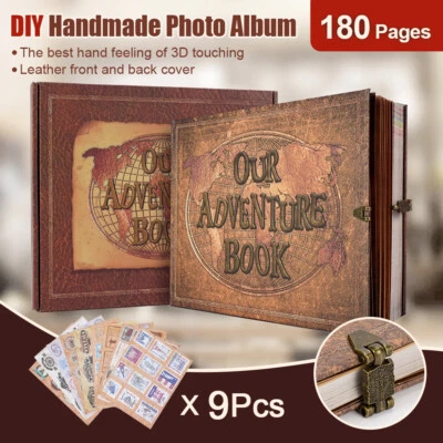 Álbum de fotos retro de cuero con letras en relieve de 180 páginas nuestro libro de aventuras Foto 1 de 4