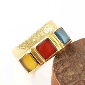 Garnet Citrine Quartz Yellow Gold Plated Collet Set Statement Adjustable Ring - Picture 1 of 4