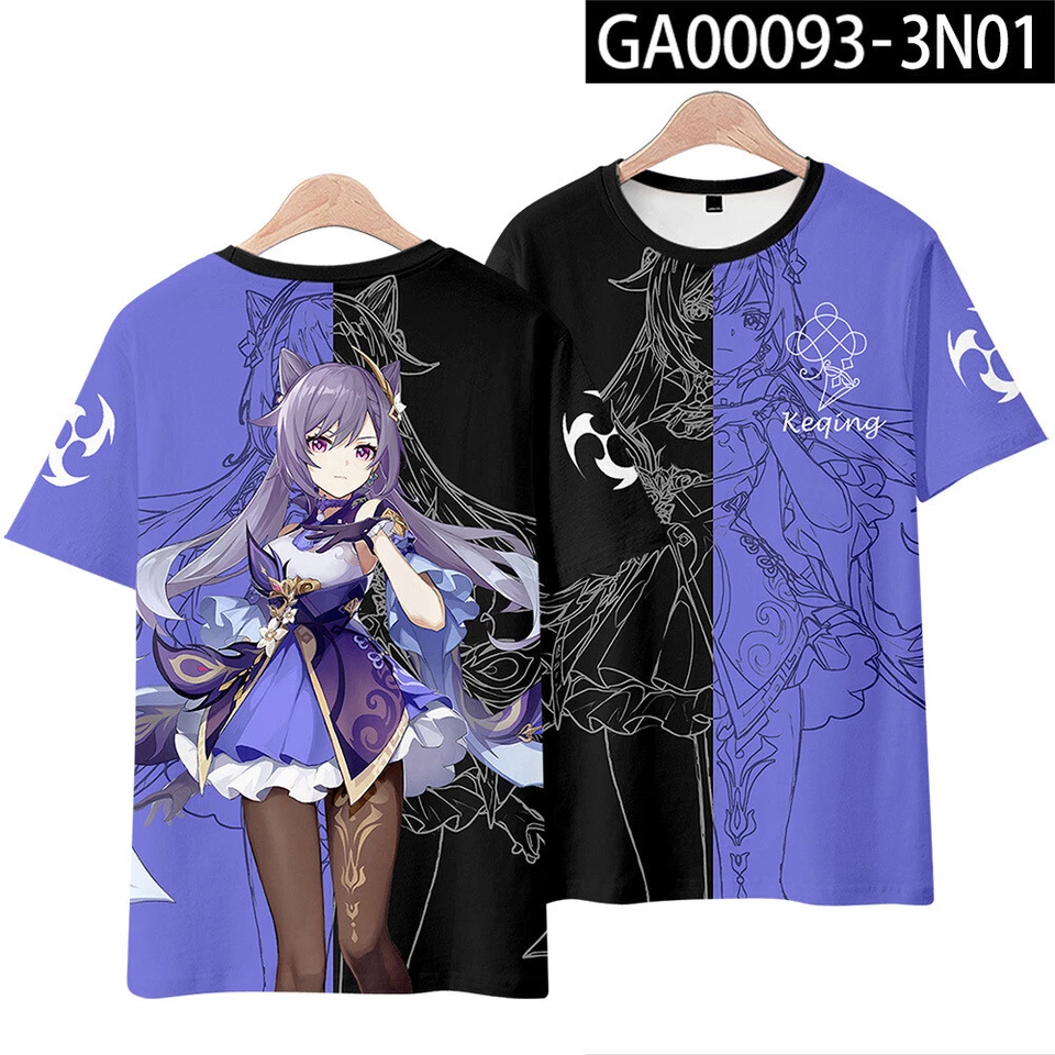 Camiseta manga corta anime Genshin Impact KeQing Otaku Harajuku dibujos animados disfraces Foto 1 de 1
