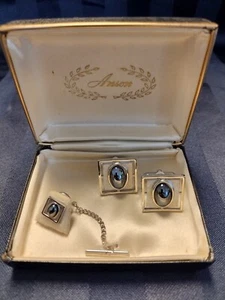 Vintage Anson Silvertone & Hematite Cuff Links And Tie Tack In The Original Box - Picture 1 of 5