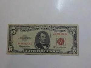 Currency Note 1963 5 Dollar Bill Paper Money Red Seal United States American - Picture 1 of 2