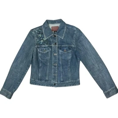Chaqueta de Jean Azul Denim Calvin Klein con Bordados y Lentejuelas Para Mujer Talla L Foto 1 de 4