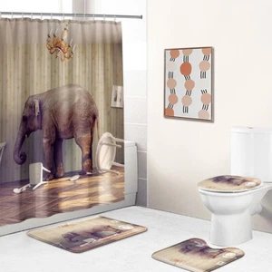 Juego de Cortina de Ducha Elefante Baño Alfombra Pequeña Antideslizante Alfombra Cubierta de Inodoro - Imagen 1 de 20