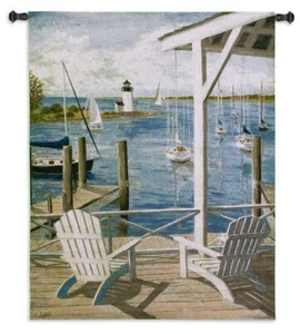 40x53 LIGHTHOUSE VIEW Meer Küste Segelboot Wandteppich Wandhängung - Bild 1 von 1