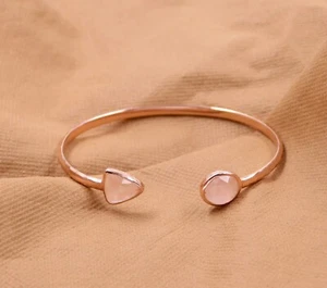 Bracciale in argento sterling 925 placcato oro rosa quarzo rosa 2,5" gioielli - Foto 1 di 4