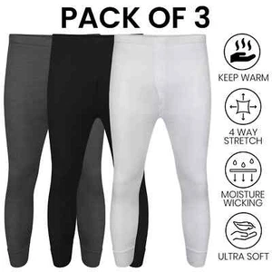 KIDS LONG JOHNS 3 PACK BOYS GIRLS THERMAL UNISEX COMFORT WARM WINTER BOTTOMS SET - Picture 1 of 1