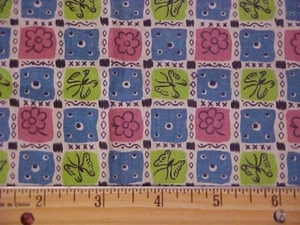 4 Pieces, Vintage Feedsack--Checkerboard with Flowers & Butterflies - Picture 1 of 5