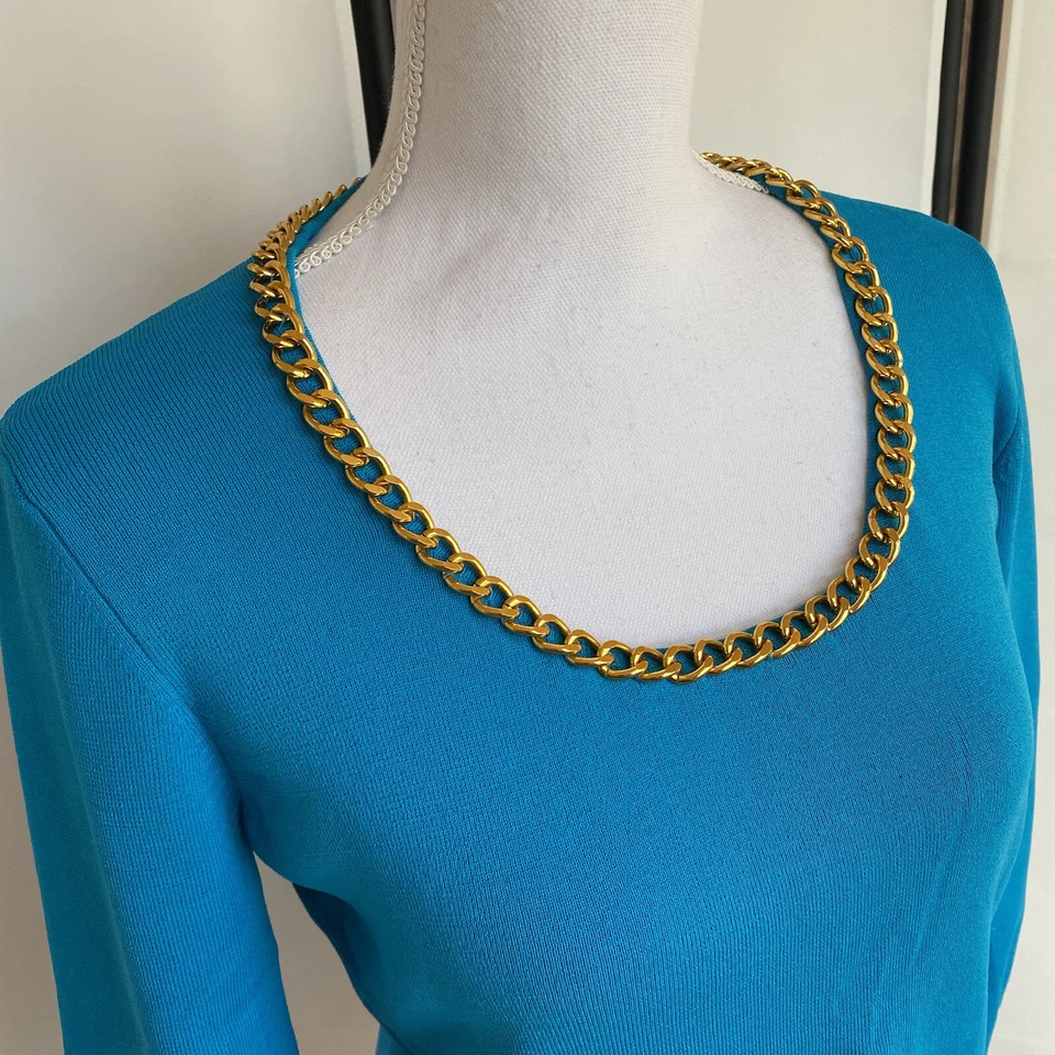 Blusa Kikit Mujer M a Grande De Colección Turquesa Cadena Dorada Manga 3/4 Camisa C0 Foto 1 de 4