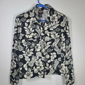 Harley Davidson Women Hawaiian Motorcycle Logo Button up long sleeve Shirt small - Picture 1 of 5