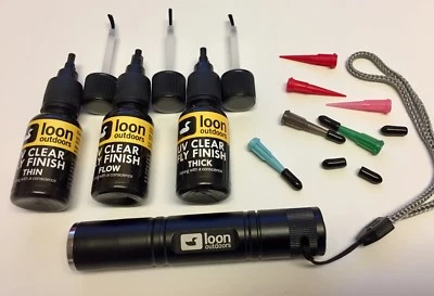 KIT ATADO MOSCAS LOON UV. LUZ DE BANCO. RESINA DE CURADO FLUIDA, FINA, GRUESA. LOTE 1/2 OZ Foto 1 de 3