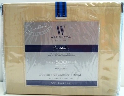 WAMSUTTA 500 Hilos Pima Cott Juego de Sábanas DOBLE Rayas TAUPE, NUEVO Foto 1 de 4