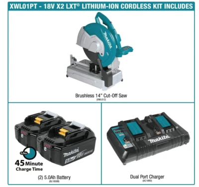 NEW! MAKITA 18V X2 LXT (36V) BRUSHLESS CORDLESS 14" CUT-OFF SAW, XWL01PT, 5.0Ah - Image 1 of 3