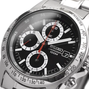 SEIKO SND371P1 Chronograph Stainless Steel Black Dial Watch SND371P SND371 Men's - Picture 1 of 2