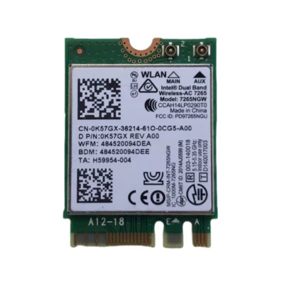Intel Dual Band Wireless-AC 7265 7265NGW 802.11ac 867m 2x2 Wifi BT4.0 NGFF Card - Image 1 of 2