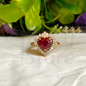 2,40 Kt Rot Herz Halo Frauen Ring Trauring Verlobungsring Gelbgold-Finish Silber - Bild 1 von 9