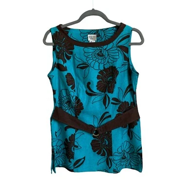 Dorby Belted Shirt SZ 8 Women's Linen Blend Turquoise Sleeveless Career Blouse — 第 1/4 张图片