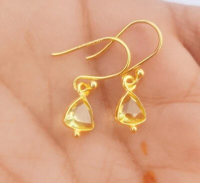 Pendiente colgante de cuarzo limón natural - Pendiente de piedras preciosas de oro amarillo de 18 k "SLER0009" Foto 1 de 4