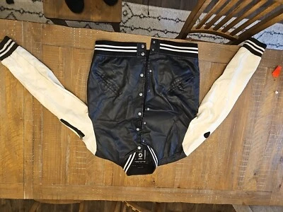 Chaqueta Fried Denim G NYC azul y blanco imitación cuero bombardero universitario. Talla: XL Foto 1 de 4