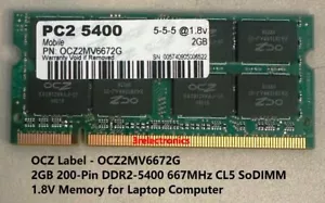 2GB OCZ 200-Pin DDR2 PC2-5400S 667MHz CL5 1.8V SDRAM SODIMM LAPTOP MEMORY - Picture 1 of 1