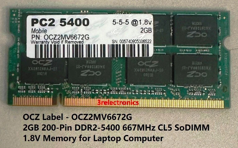 2GB OCZ 200-Pin DDR2 PC2-5400S 667MHz CL5 1.8V SDRAM SODIMM LAPTOP MEMORY - Image 1 of 1