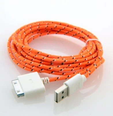FABRIC BRAIDED CHARGER CABLE power USB data sync FOR apple iphone 4 4S ipod 2 3  - Image 1 of 4