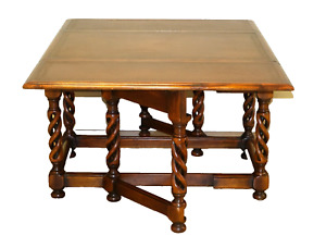 ELEGANT THEODORE ALEXANDER DROP LEAF TABLE WITH LEATHER TOP & GATE LEGS