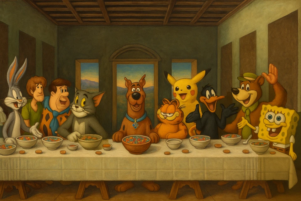 Desenhos animados - Paródia da Última Ceia "The Last Saturday Morning" pôster de arte de parede - Imagem 1 de 1