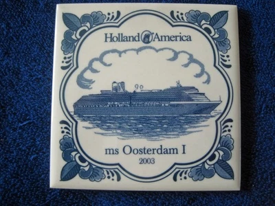 MS OOSTERDAM -- Commemorative Blue Delft Tile -- Holland America Line - Image 1 of 2