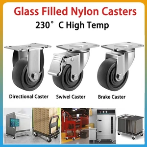 230°C High Temp Glass Filled Nylon Casters 3/4/5 Inch Ovens Steamers Casters - Picture 1 of 23