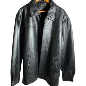 NWT Oscar Piel Mens Black Leather Jacket Zip Closure & Pockets - Picture 1 of 8