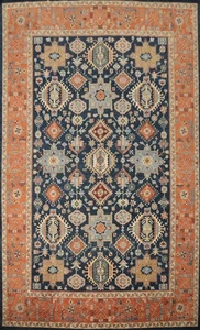 Traditional Vegetable Dye Large Rug 10x14 Ft Handmade Blue Geometric Wool Carpet - Picture 1 of 11