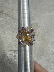 Hermoso Anillo MEDA Oro Amarillo 14K Multicolor Cuentas Talla 8 E57 - Imagen 1 de 15