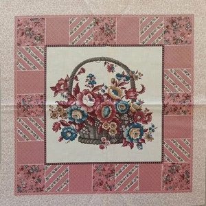Helle, satte Farben ~ "Mauve Töne Blumenkorb" ~ Baumwollstoff Panel ~ 15"x15" - Bild 1 von 5