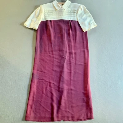 Vintage 1960s Richard Warren Wine Cocktail Dress Peter Pan Collar Size 6 - Image 1 of 4