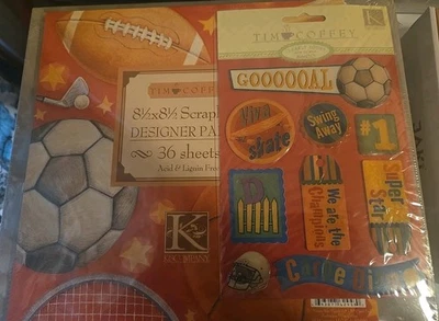 New ,never Opened Tim Coffey Scrapbook Kit Sports Theme 8 1/2× 8 1/2 Great Gift - Image 1 of 3