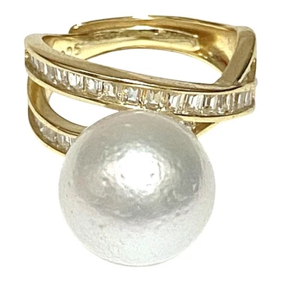 Stunning 12.7mm Natural Silver White Australia South Sea Round Pearl Ring Size 6 - Image 1 of 4